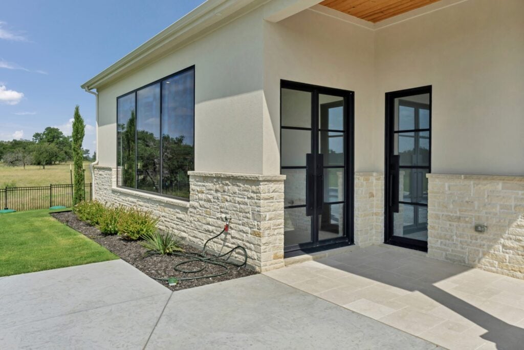 Modern custom steel double entry door with black frames from Love That Door