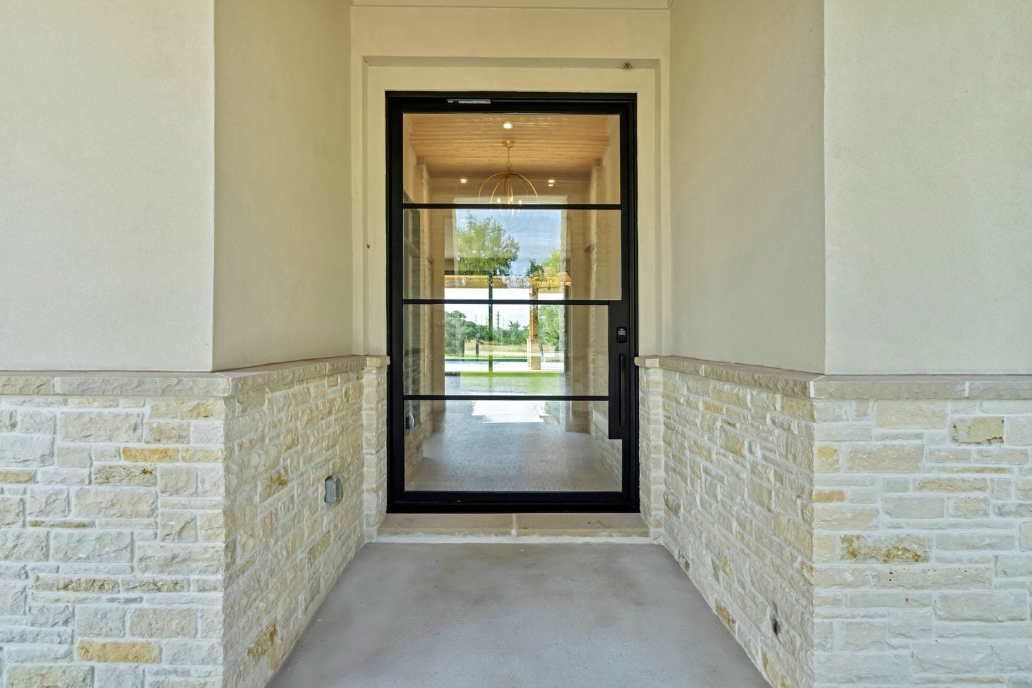 Custom steel entry door with black frame and clear glass from Love That Door custom door maker