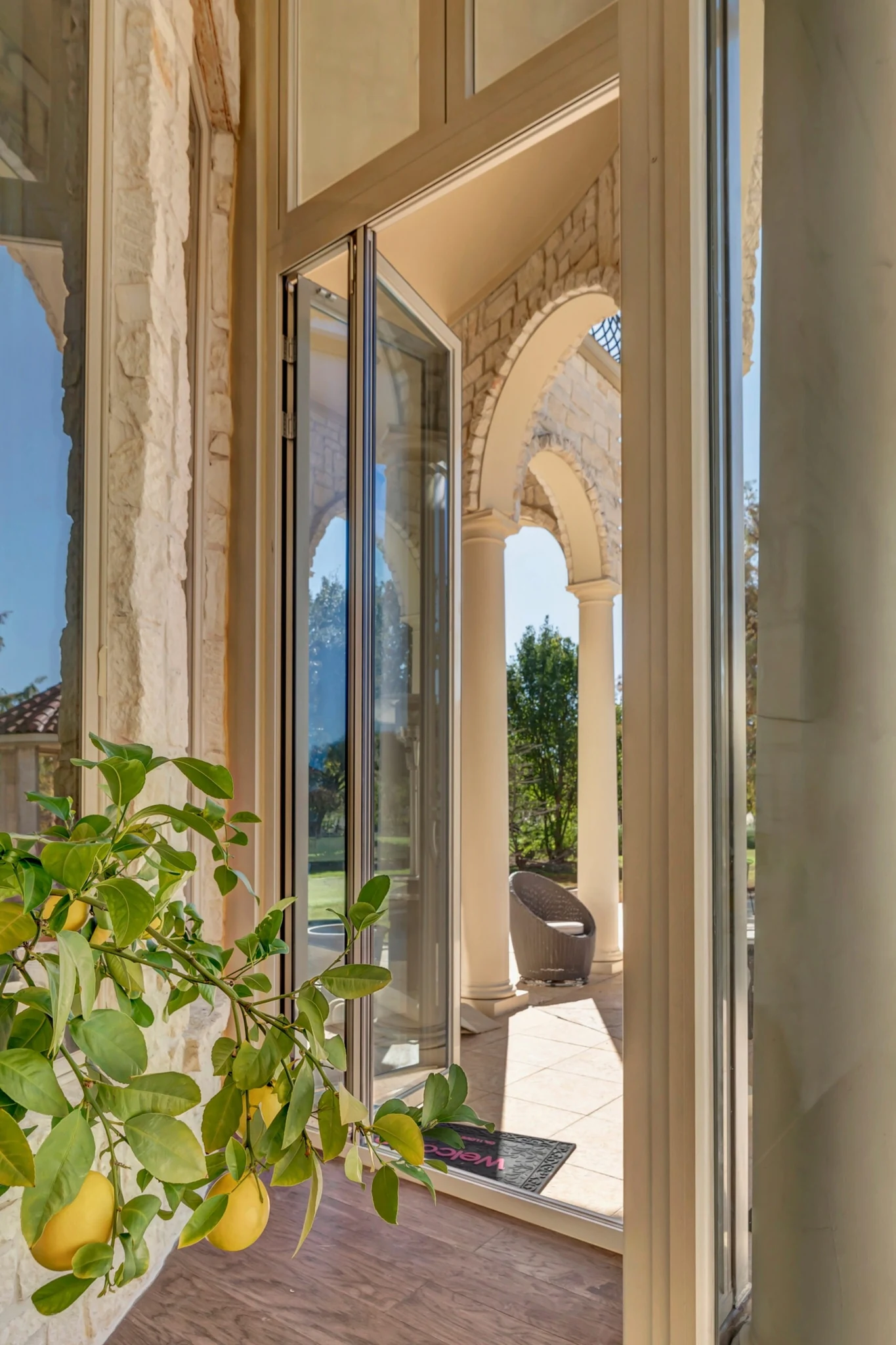 Aluminum four panel bifold door open