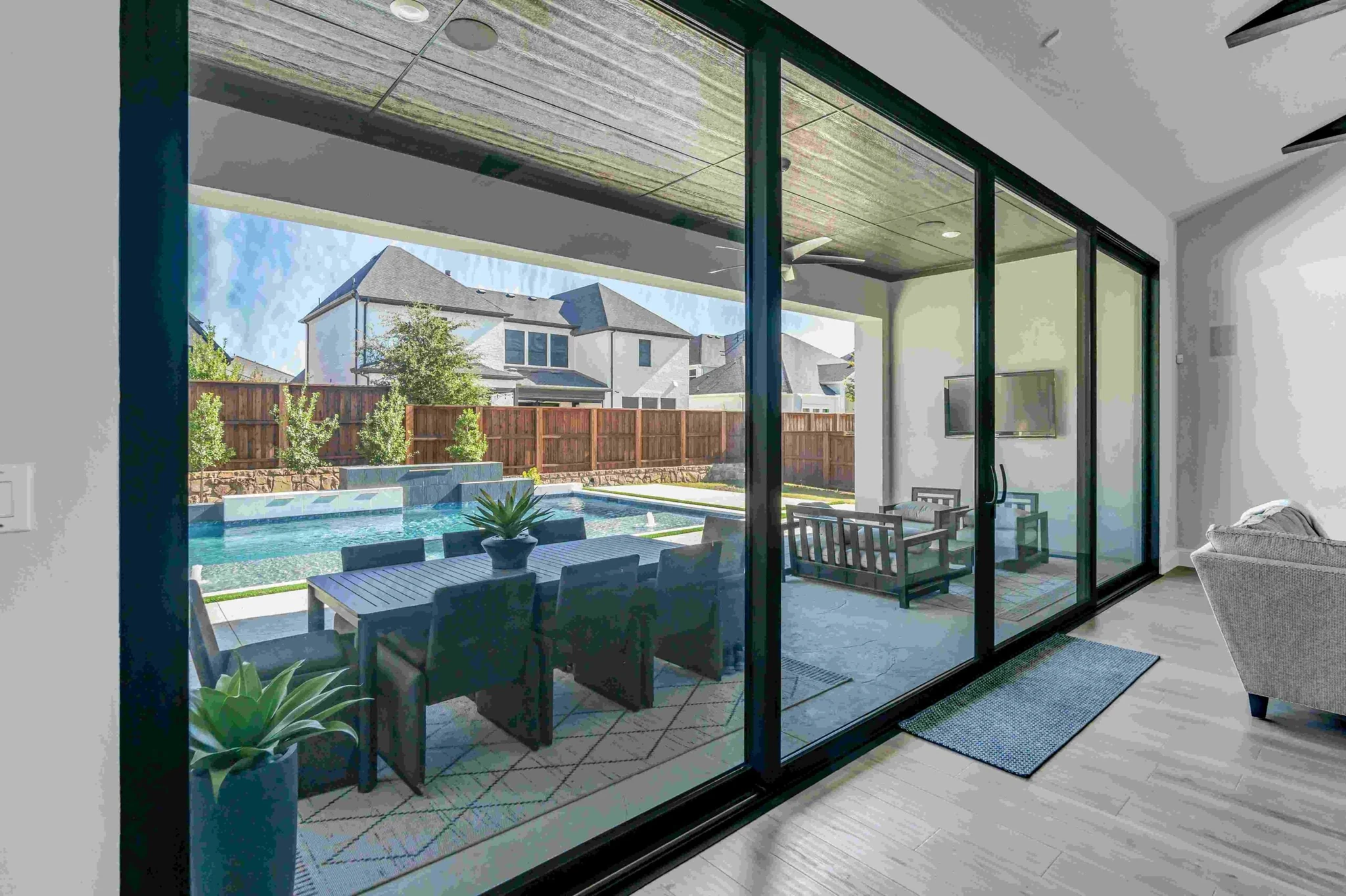 Aluminum four panel lift and slide door with panels slid open