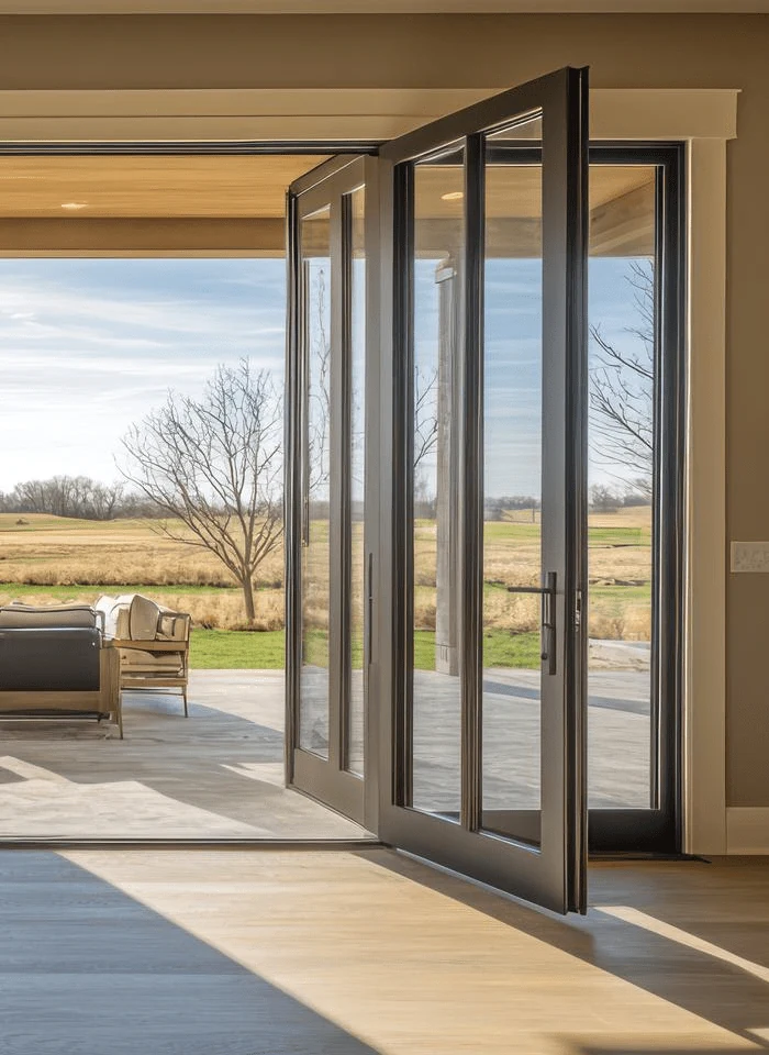 Aluminum bifold glass door open