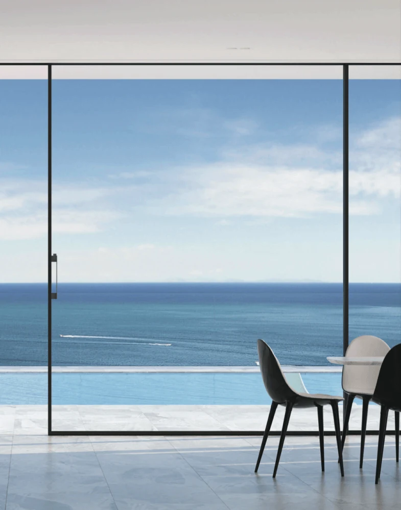 Aluminum sliding glass door with large panels