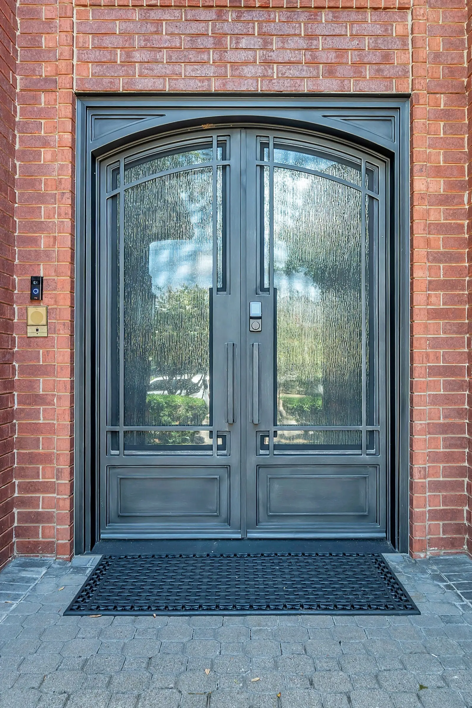 Transitional Pewter Square Double Entry Iron Door with Eyebrow - Love That Door